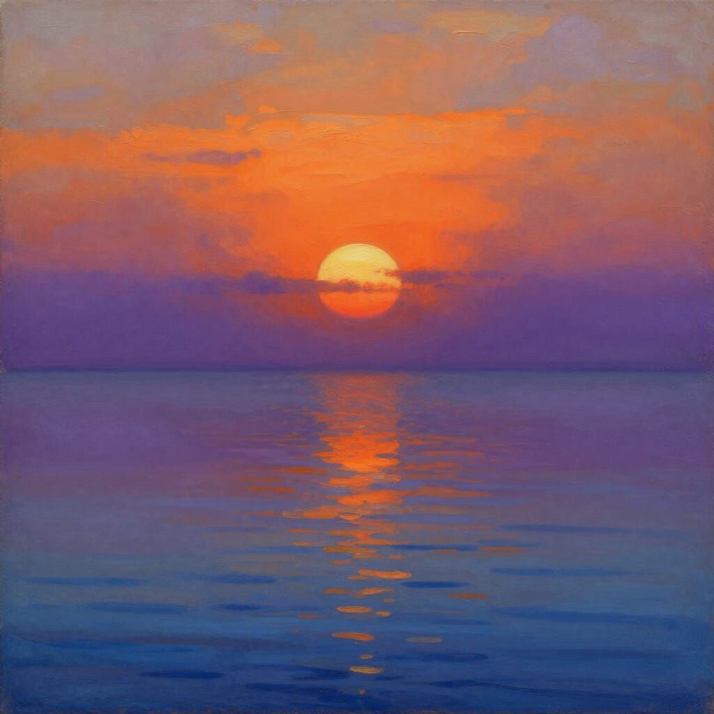 Luminous Oil Painting of Earth's Kiss at Sunset