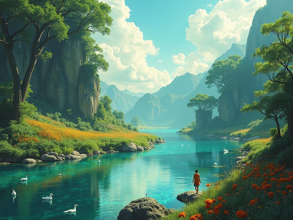 Utopian Landscape with Humans, Animals, and Technology