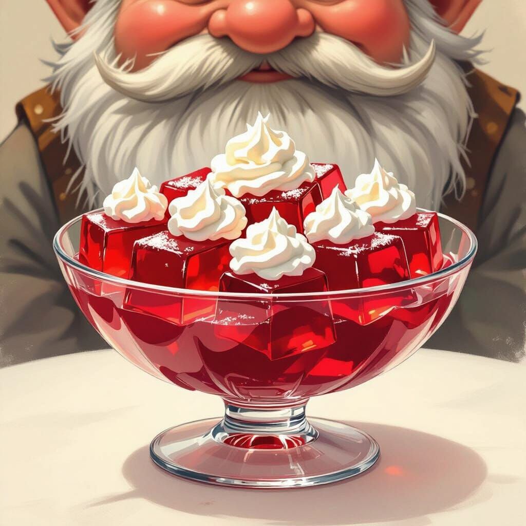 Gnome Overlooking Gelatin Dessert in Whimsical Illustration ...