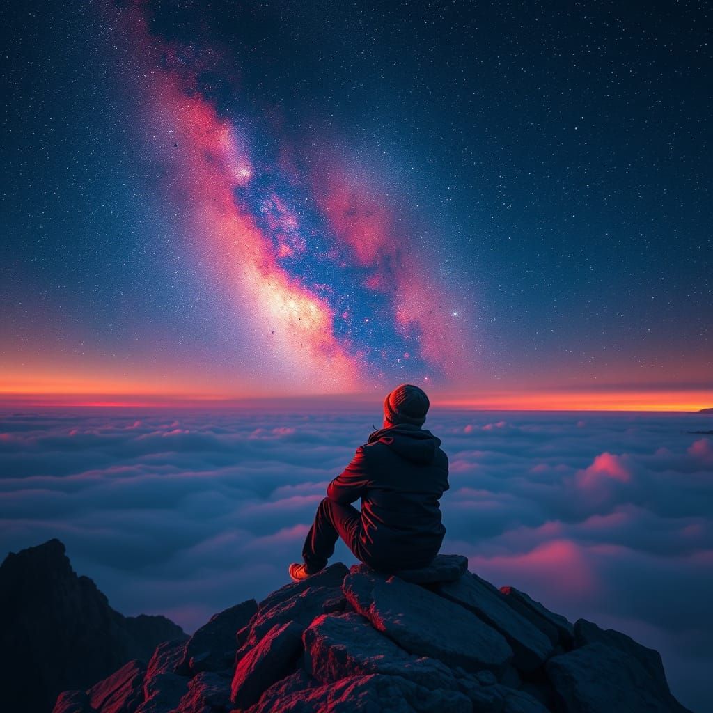 Vibrant Night Sky Contemplation in Detailed Matte Painting S...