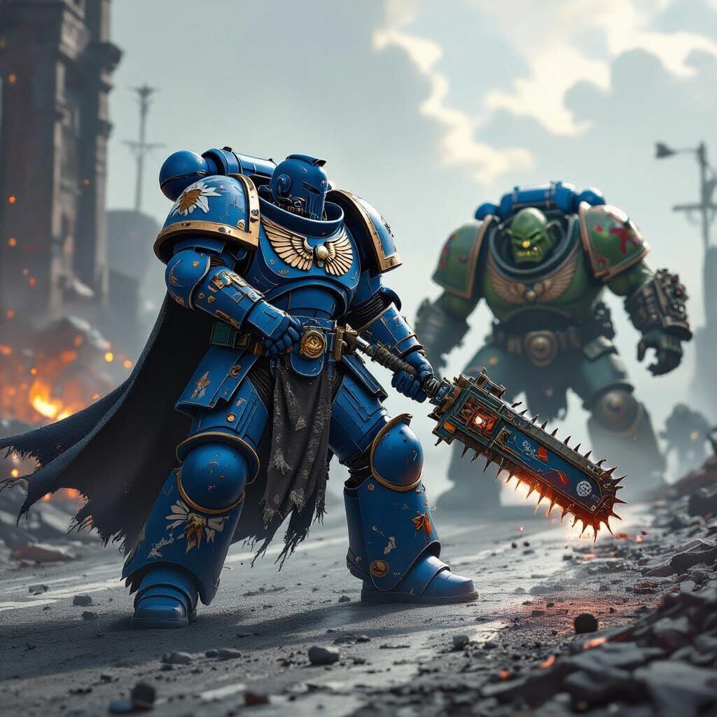 Warhammer 40k Lieutenant Titus Battles Ork with Chainsword