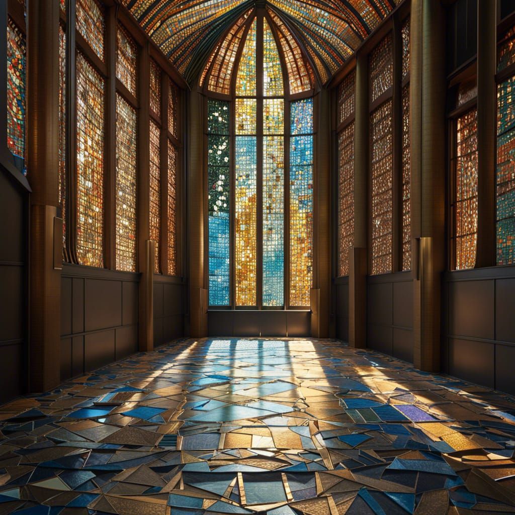 Intricate Stained Glass Window Art Nouveau Illustration