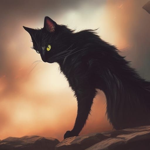Sinister Black Cat in Cyberpunk Style