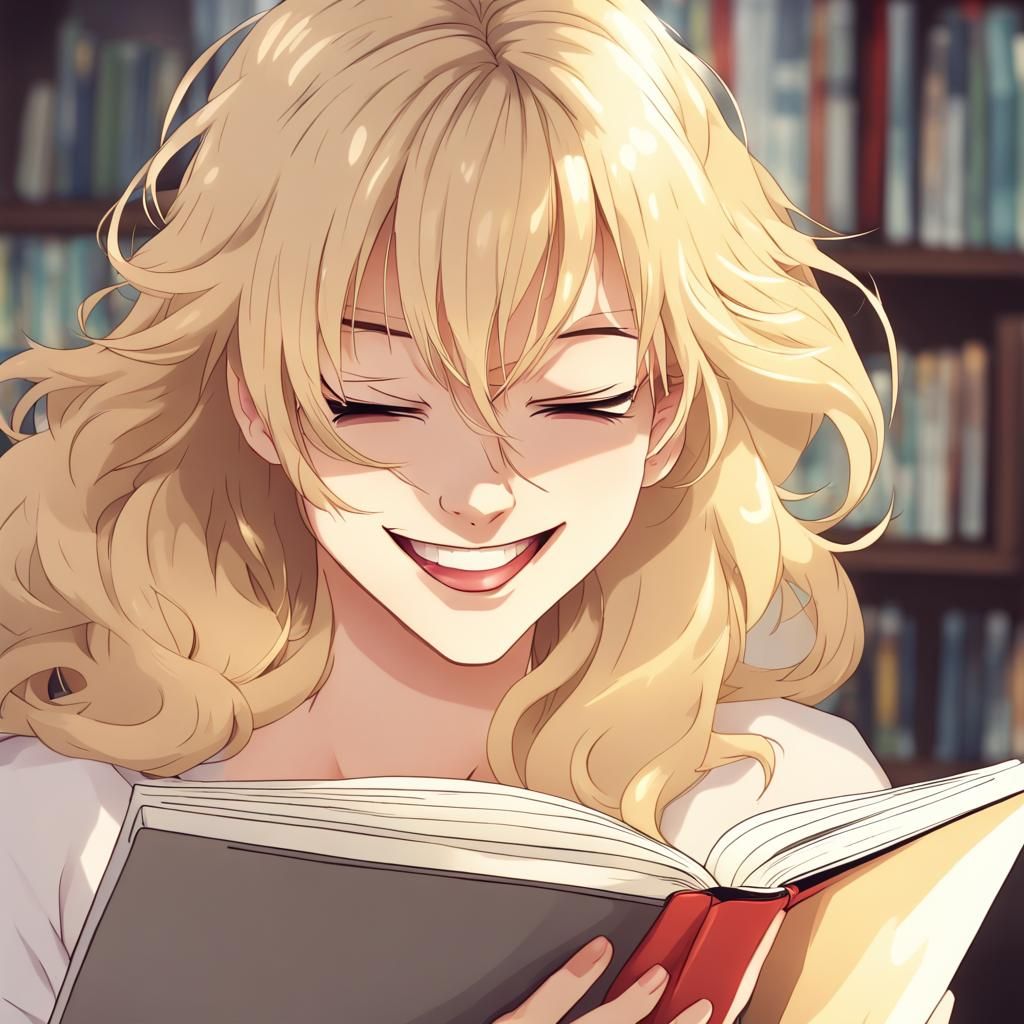 Smiling Blonde Woman in Anime Style