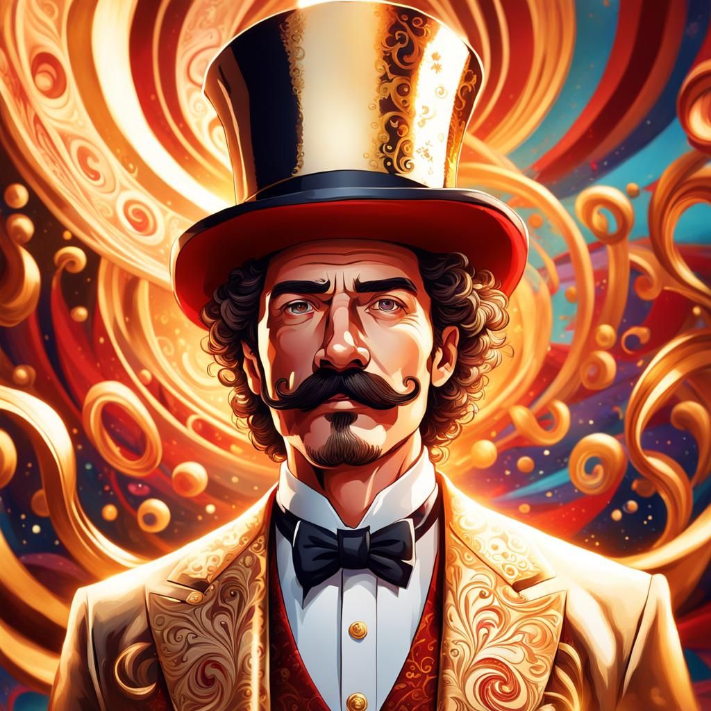 Man with Ornate Mustache in Hyperrealistic Style