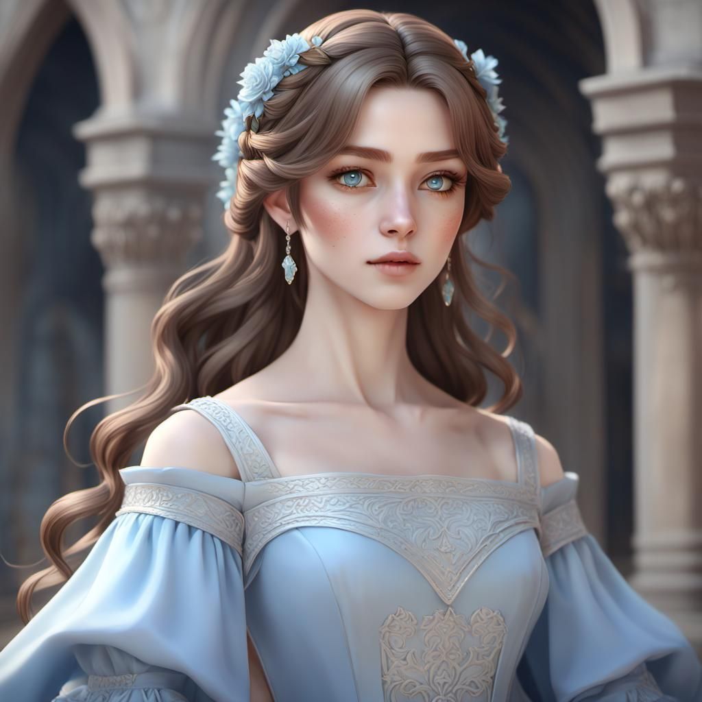 Anime Princess in Medieval Gown, 3D Art