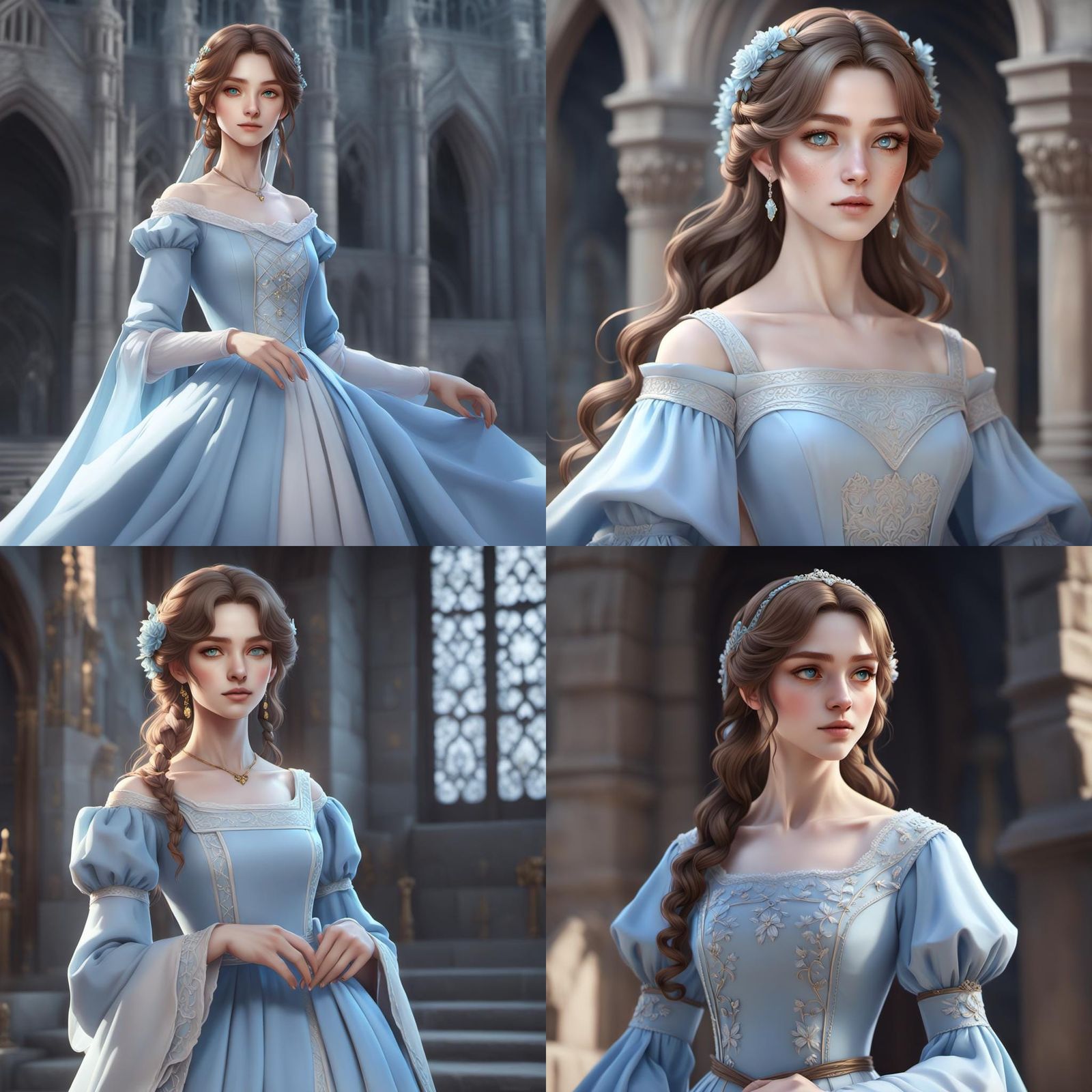Beautiful Anime Lady in Medieval Gown, 3D Art