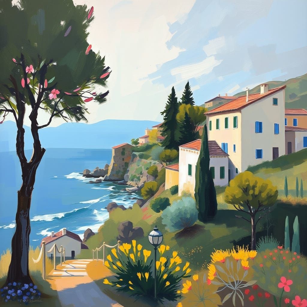 Surreal Italian Coast in Vibrant Expressionist Colors