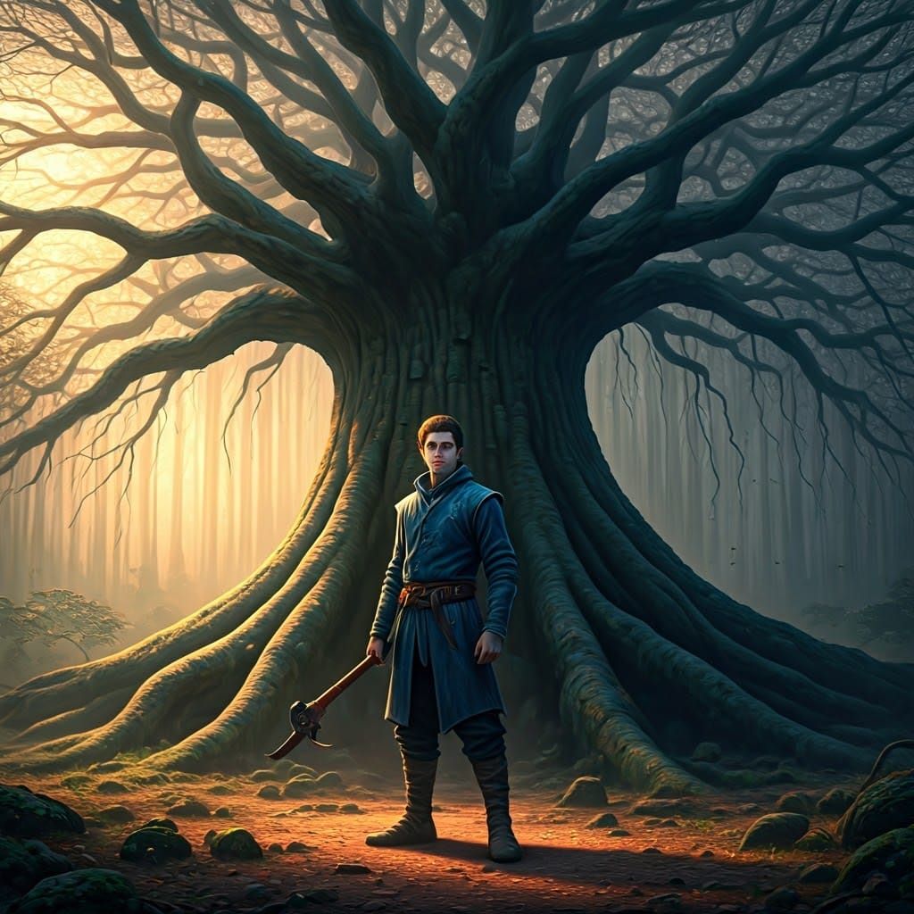 Man with Tree Cutter in Hyperrealistic Style