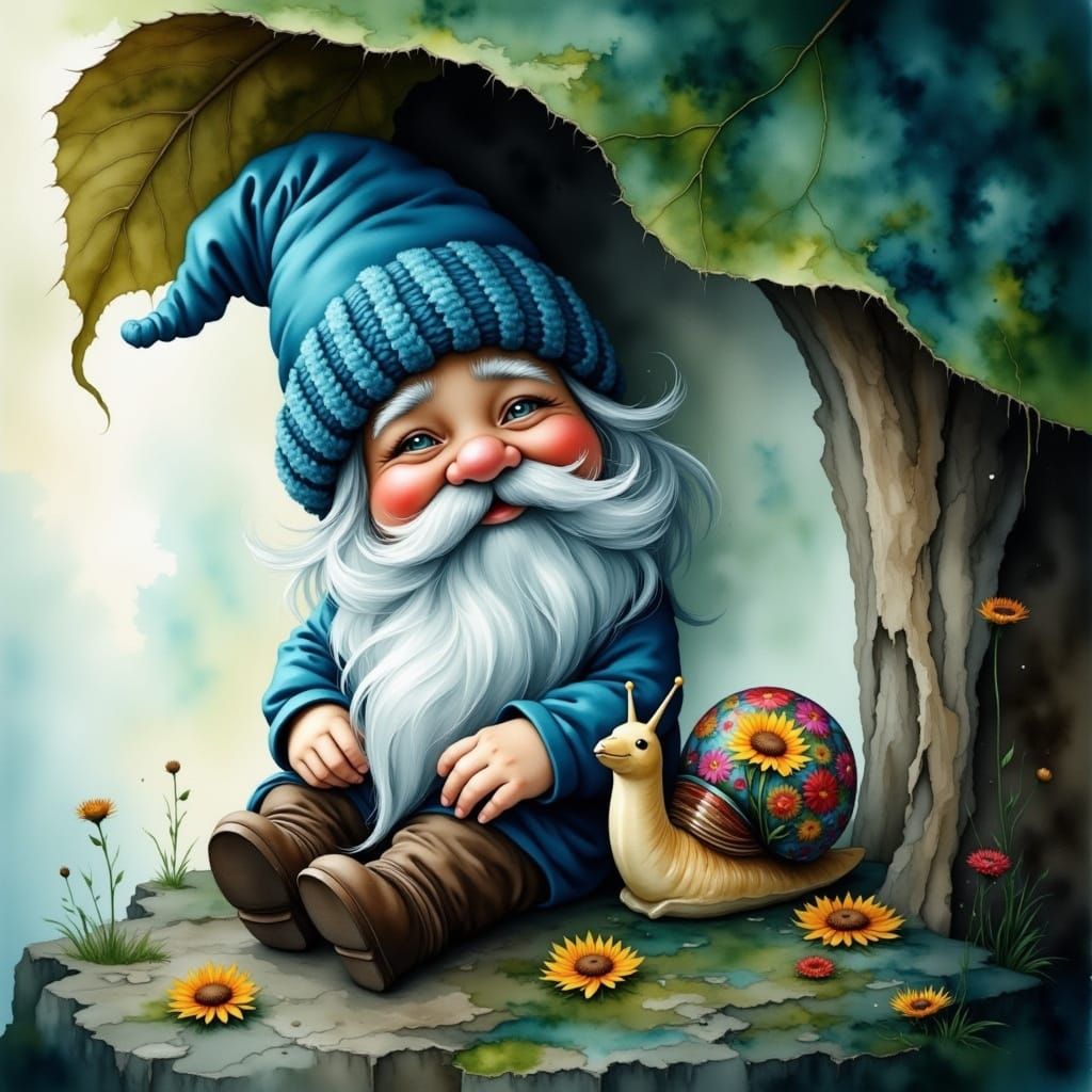 Gnome and Snail in Ethereal Digital Art Style