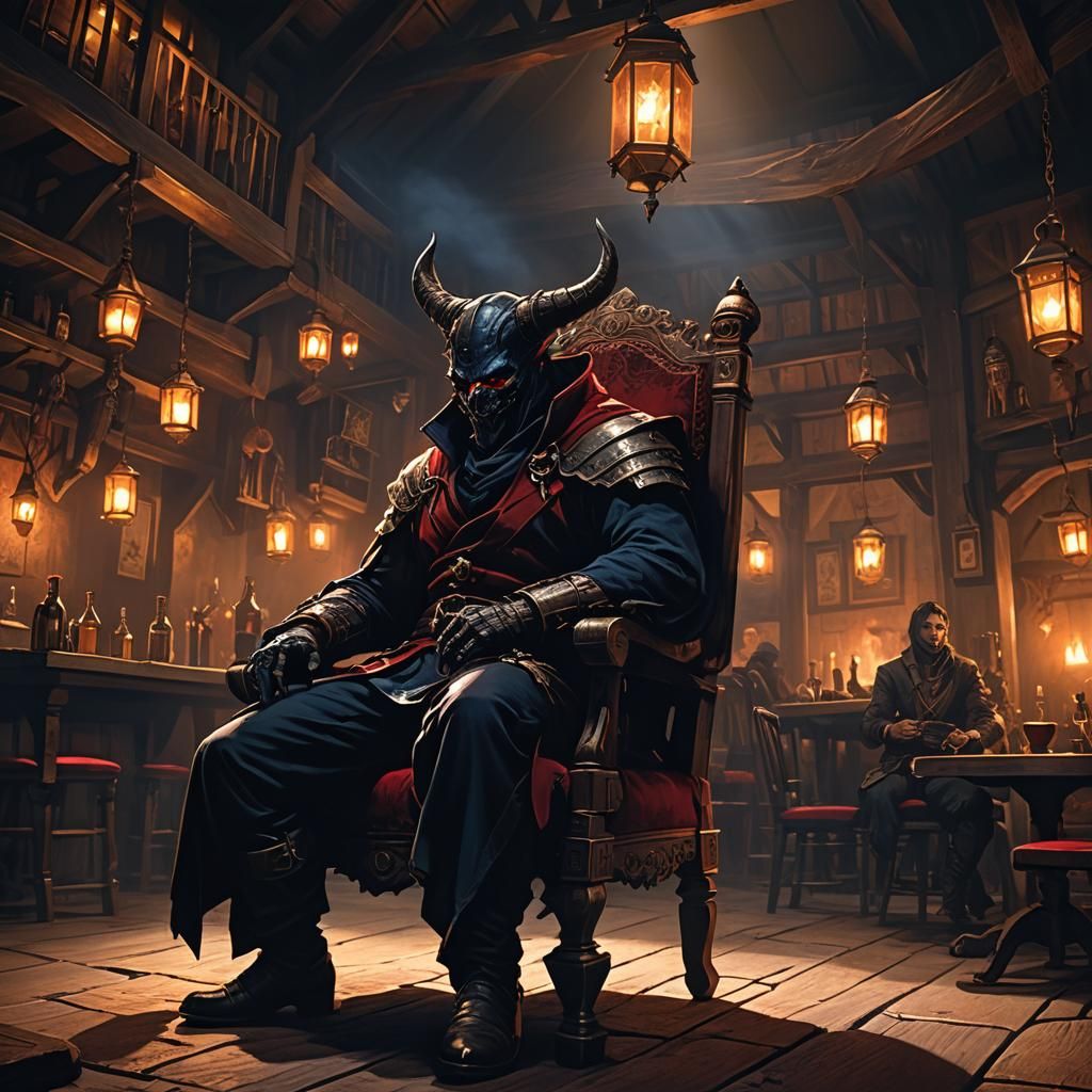 Shadow Demon Assassin in Dark Fantasy Tavern