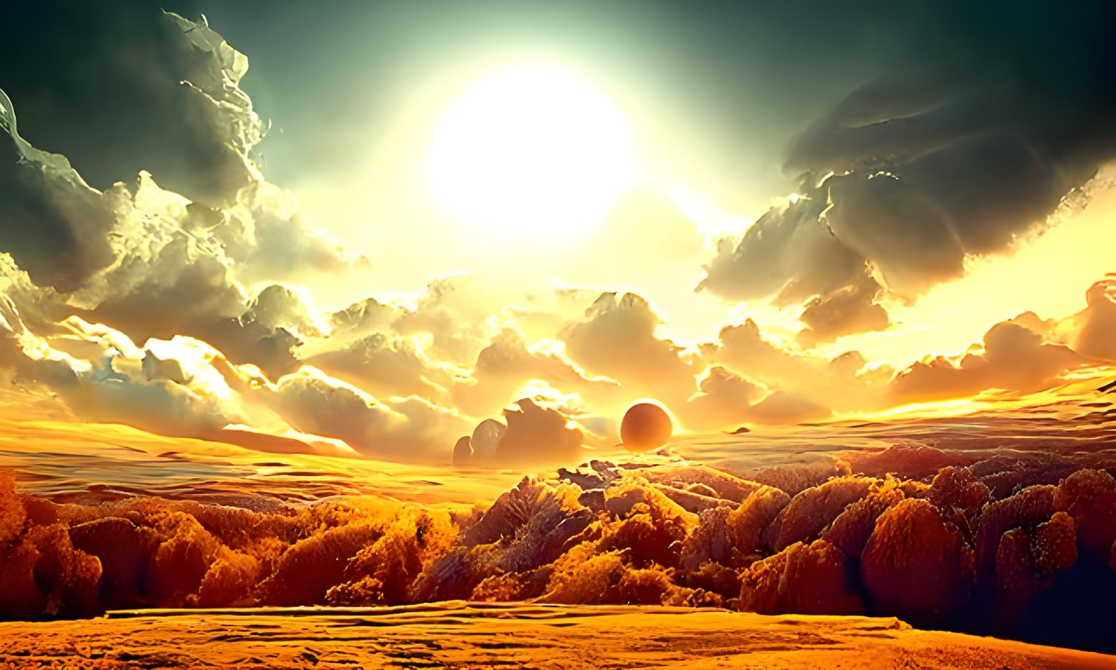 Golden Skies: Hyperrealistic Digital Matte Painting