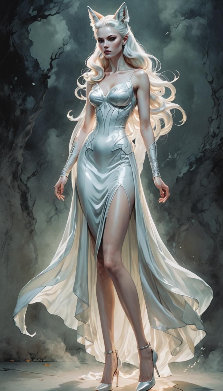 Fox-Eared Goddess in Comic Style Illustration