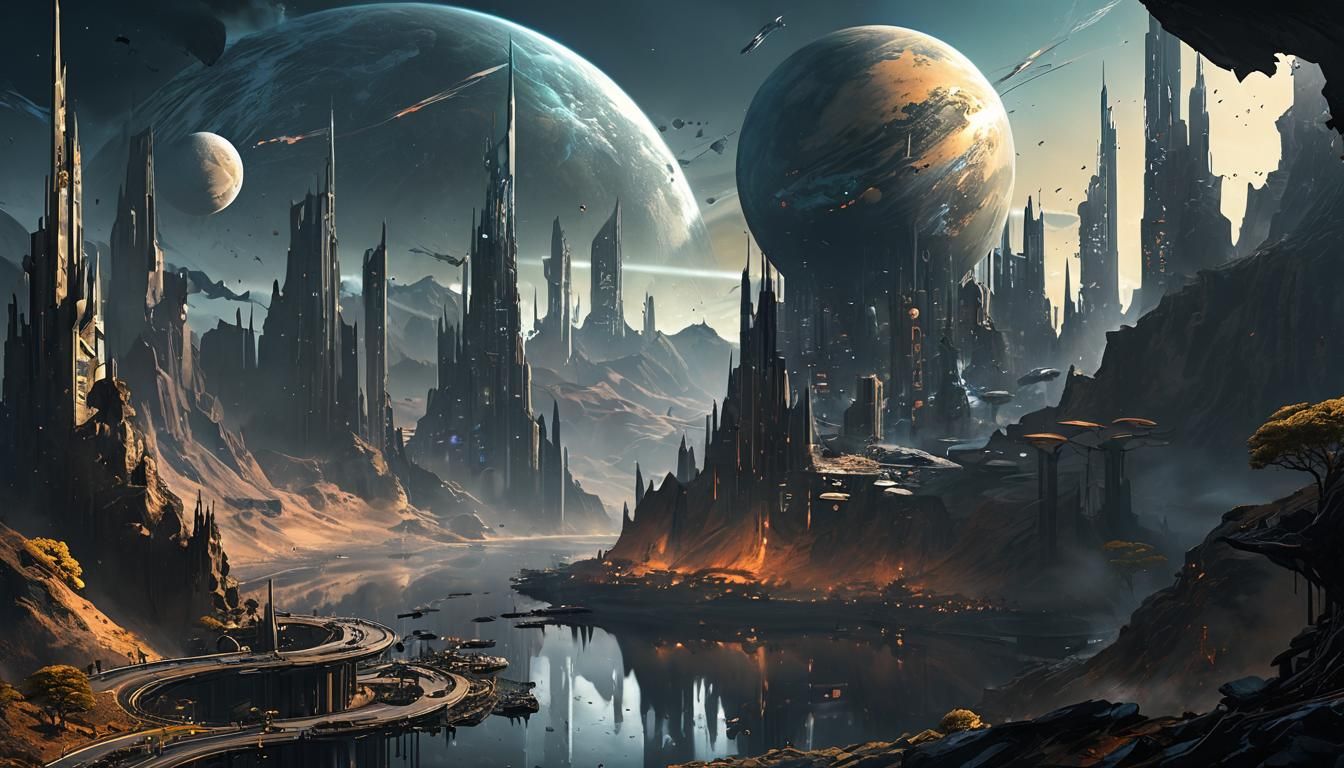 Colossal Planet with Organic Crest and Futuristic Cityscape