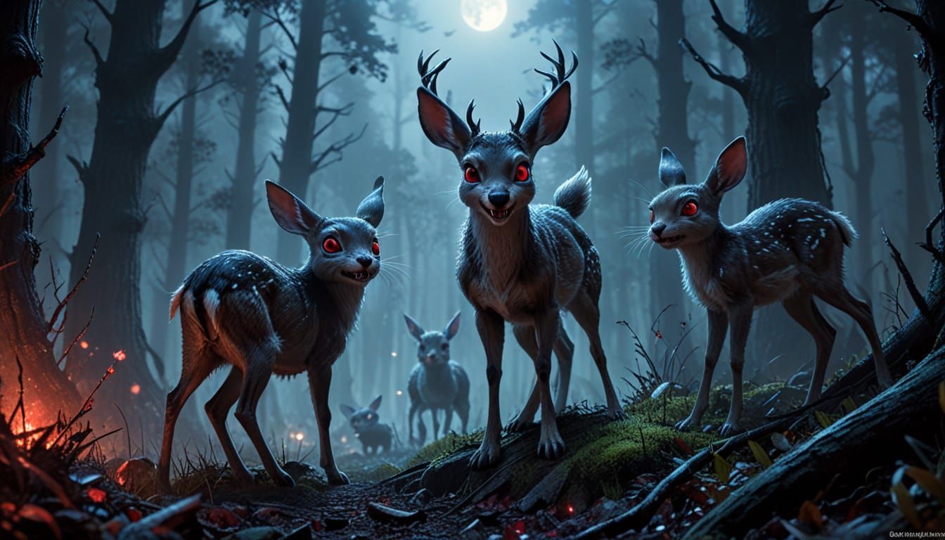 Dark Fantasy Bambi and Thumper Attack in Gothic Style