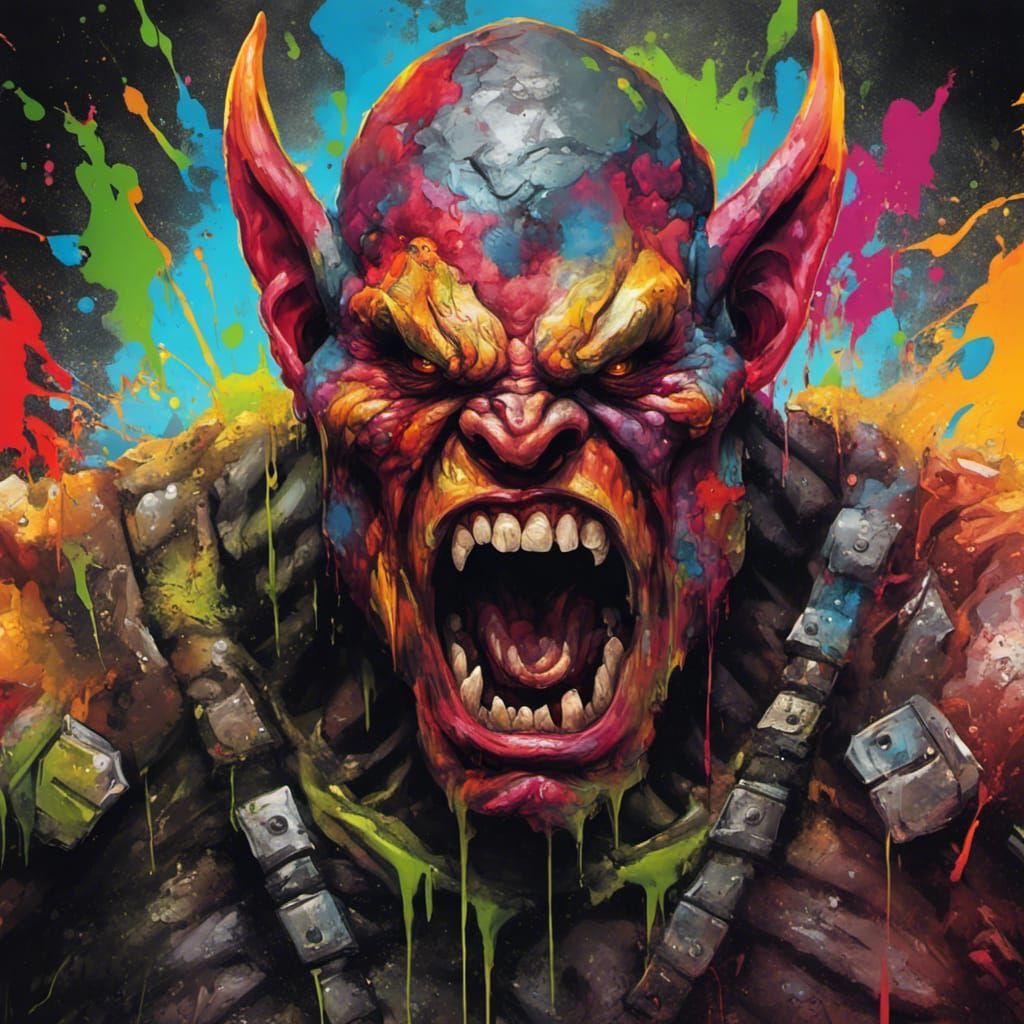 Furious Orc Warrior in Graffiti Splash Art