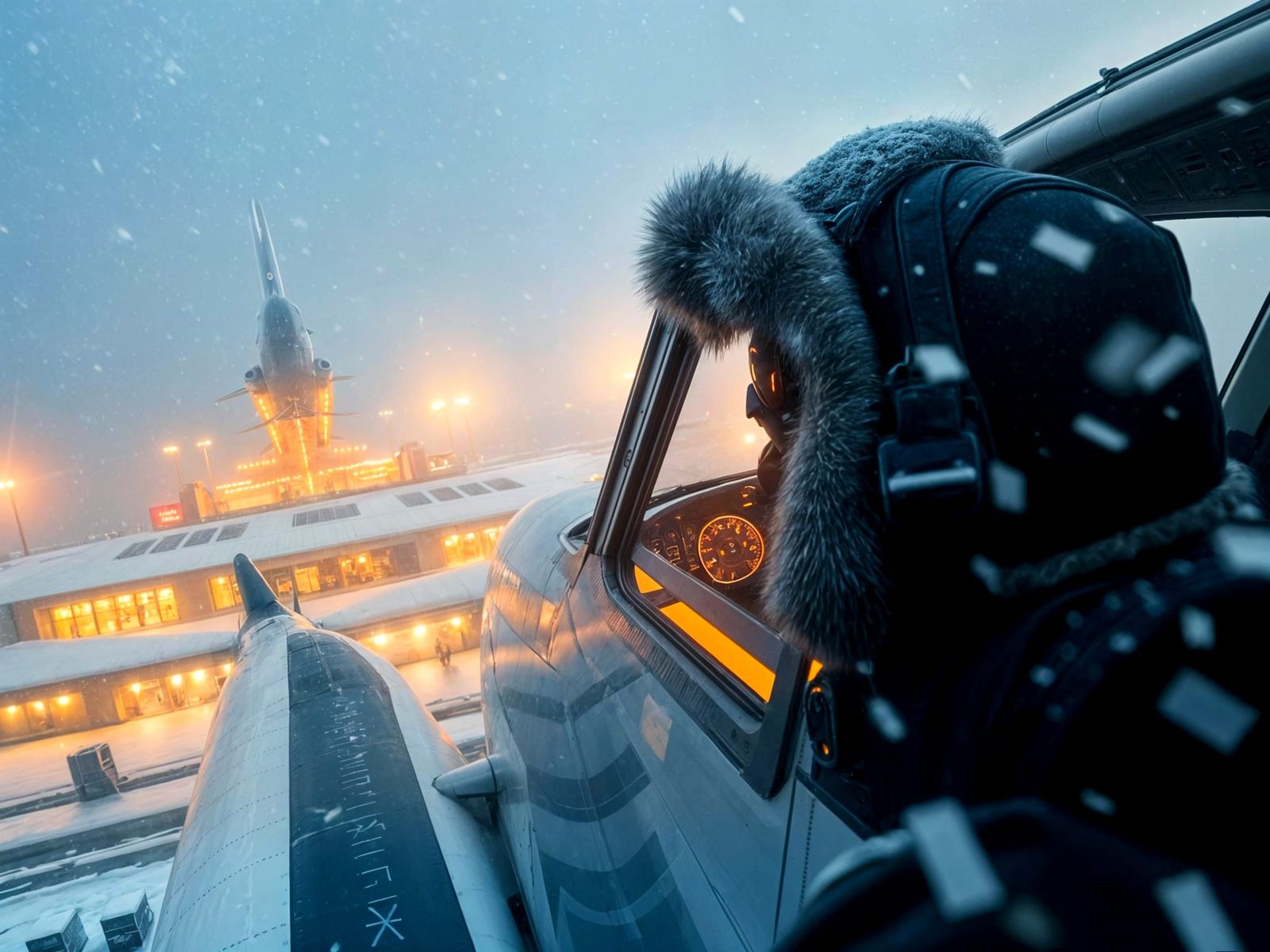 Pilot Navigates Turbulent Snowy Landing in Cinematic Style