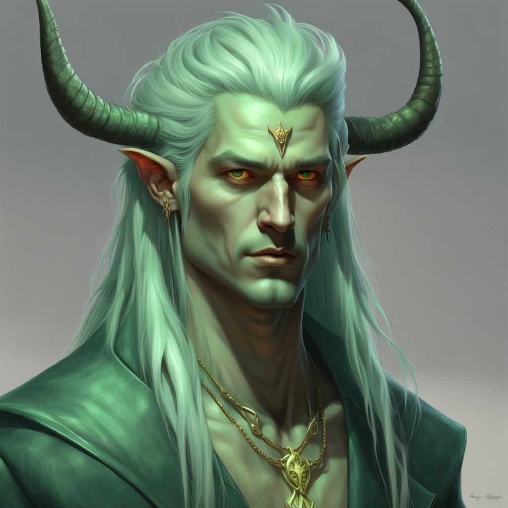 Mint Green Devil Sorcerer: Dark Fantasy Concept Art