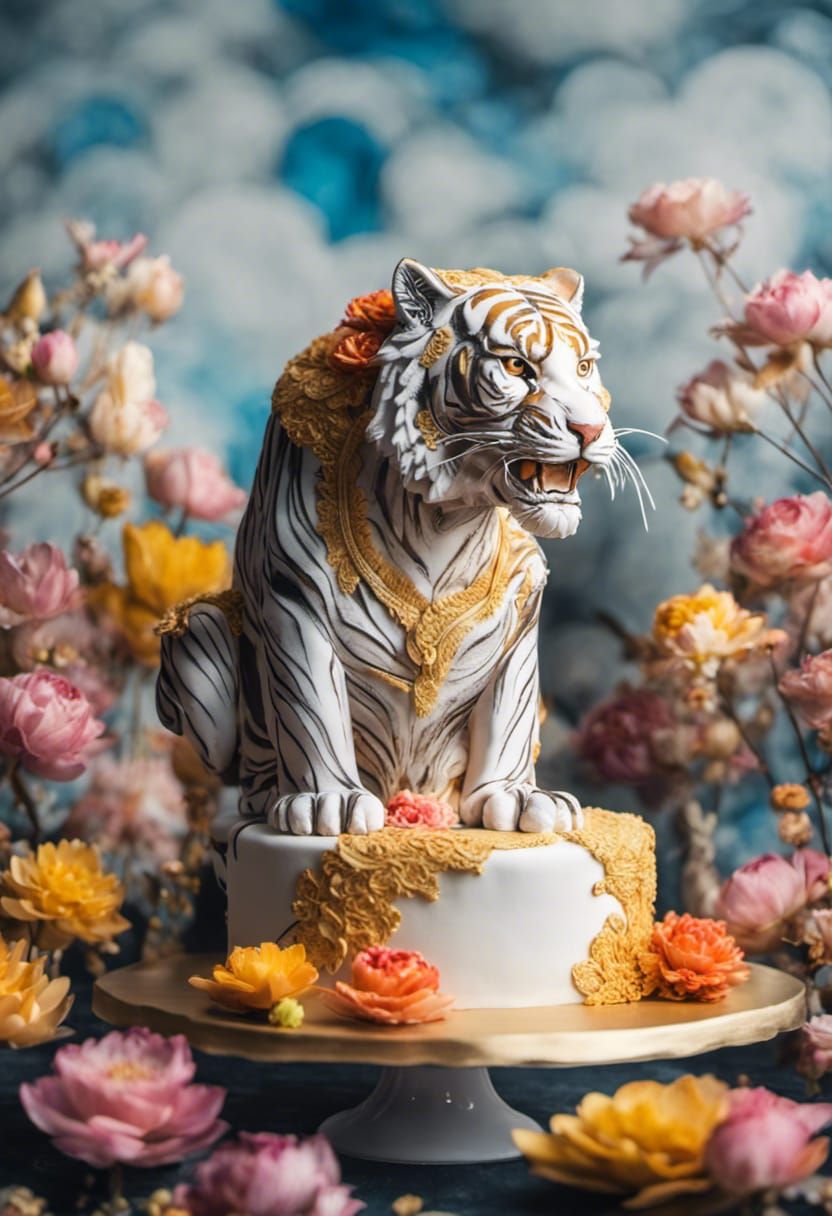 Lotus and Tiger Wedding Cake with Golden Lace
