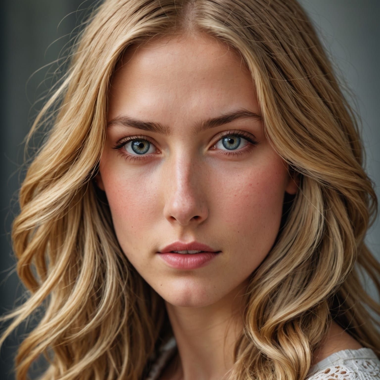 Youthful Female with Almond Eyes and Long Blonde Hair in Hyp...