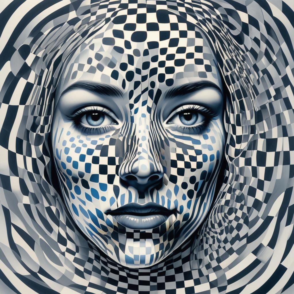 Woman's Face in Op Art Style