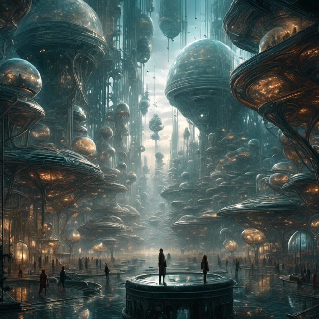 Futuristic Cityscape with Dome Aliens