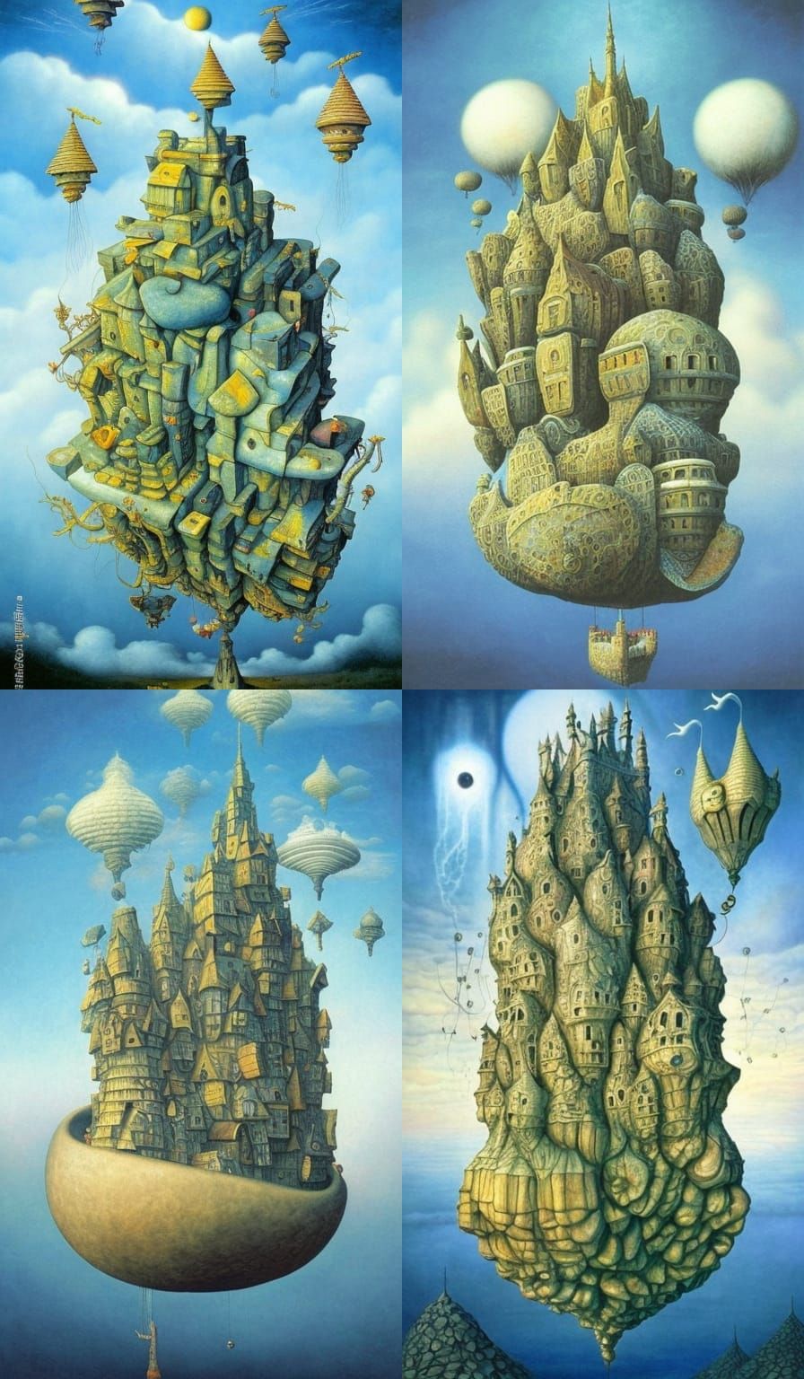 Whimsical Flying Castle in Surrealist Style
