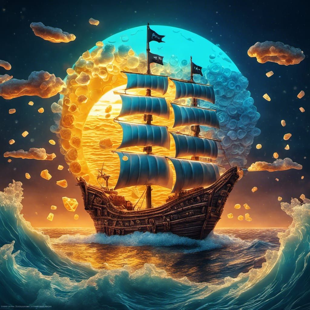 Cheddar Cheese Pirate Ship on Swiss Ocean
