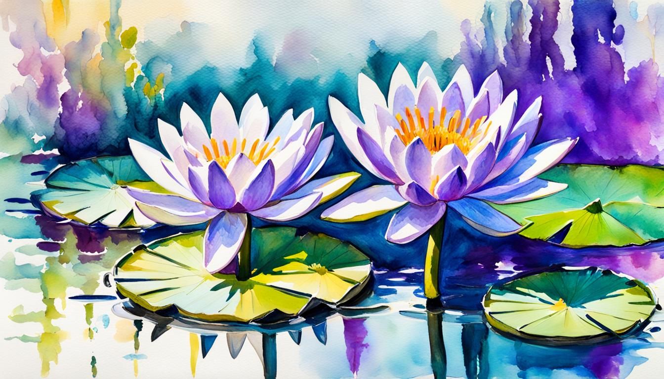 Impressionist Water Lilies in Pastel Watercolor