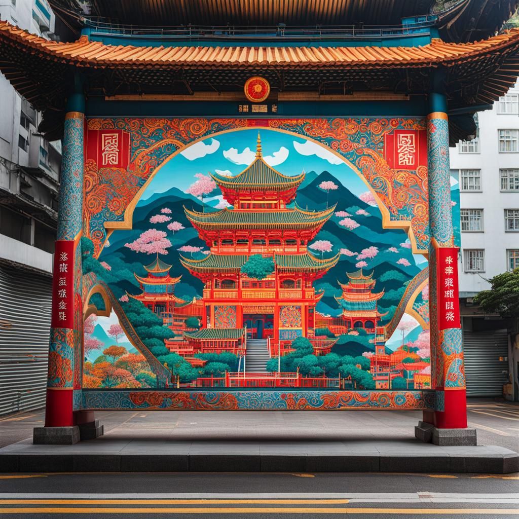 Futuristic Hong Kong Youth Mural in Anime Style