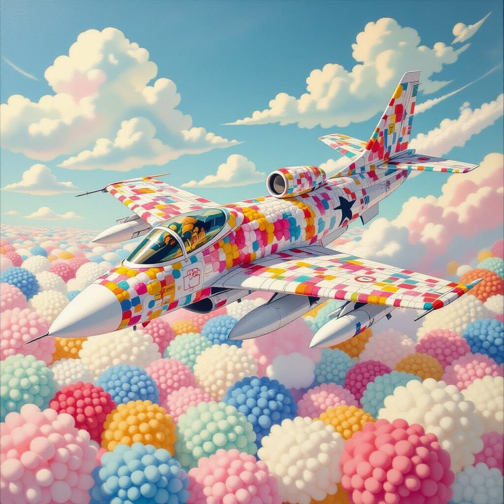 Fighter jet of  pom poms