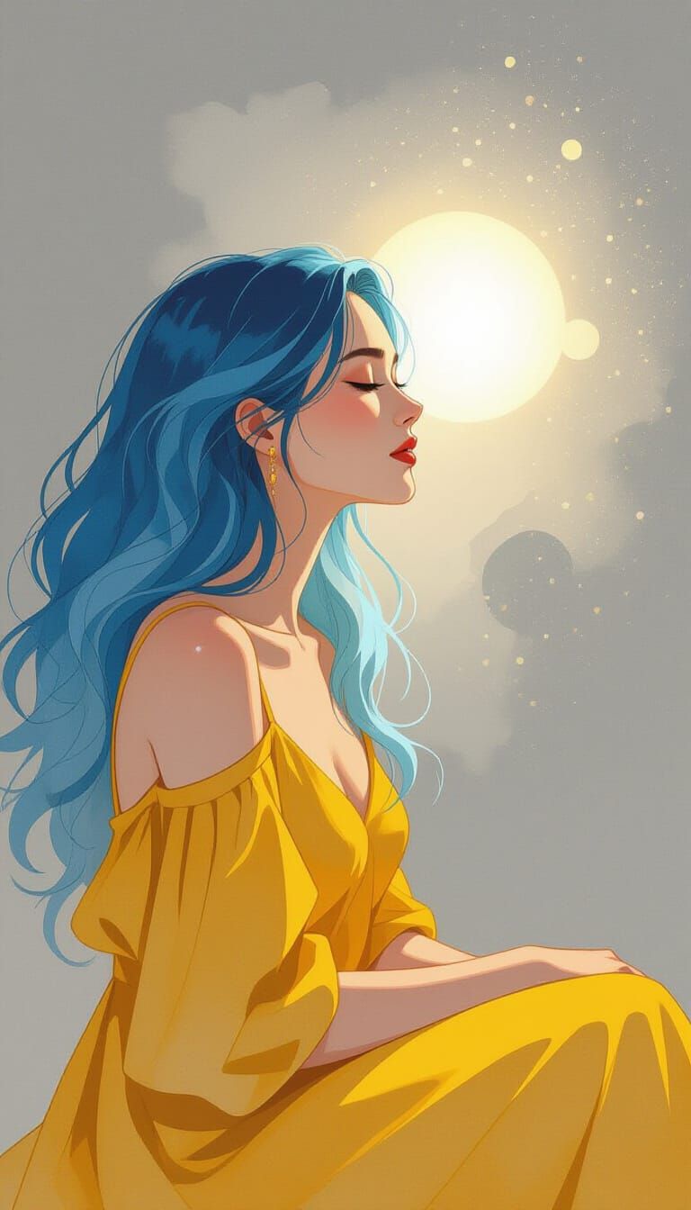 Woman with Blue Hair in Expressive Figurative Style