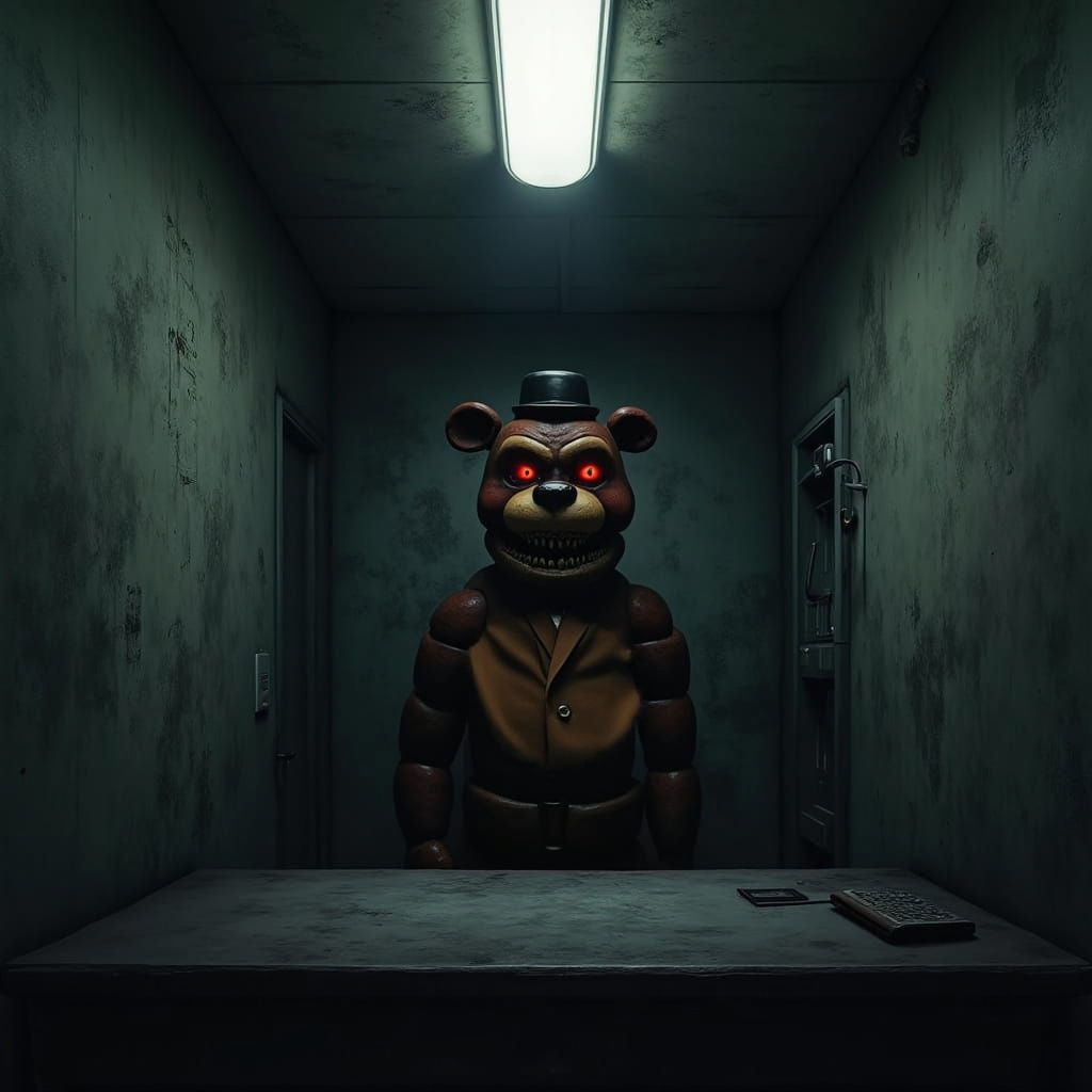 Freddy Fazbear Looms in a Creepy Security Office Scene