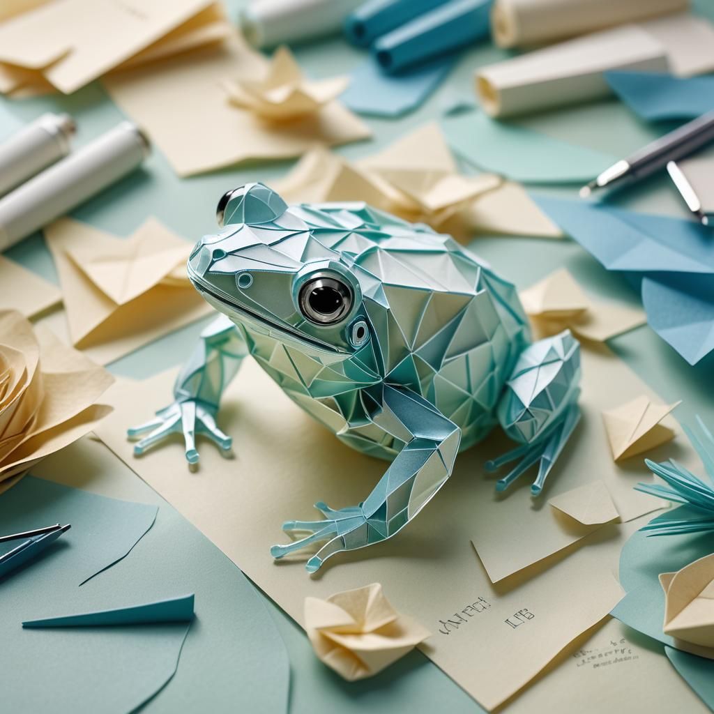 Delicate Papercraft Glass Frog Sculpture in Soft Light