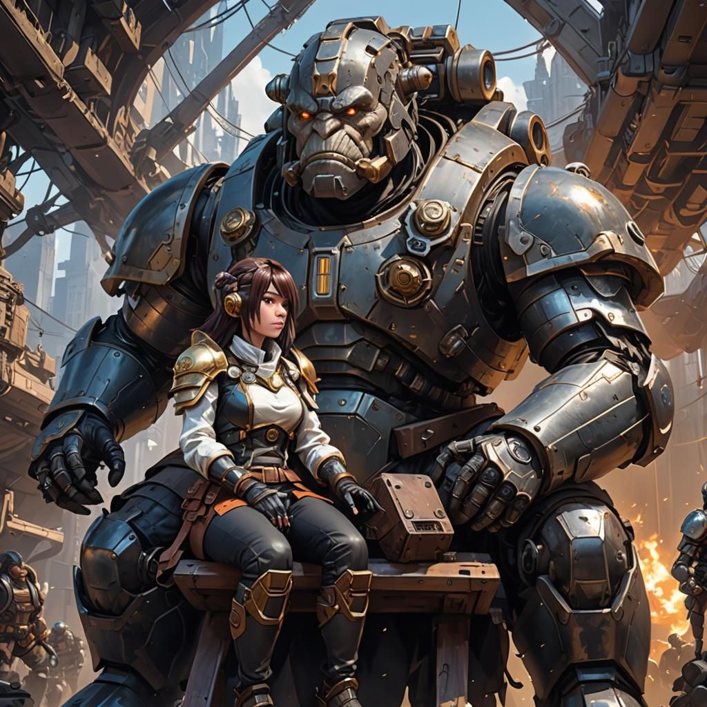 Female Dwarf Pilot in Golem Mech: 3D Anime Art