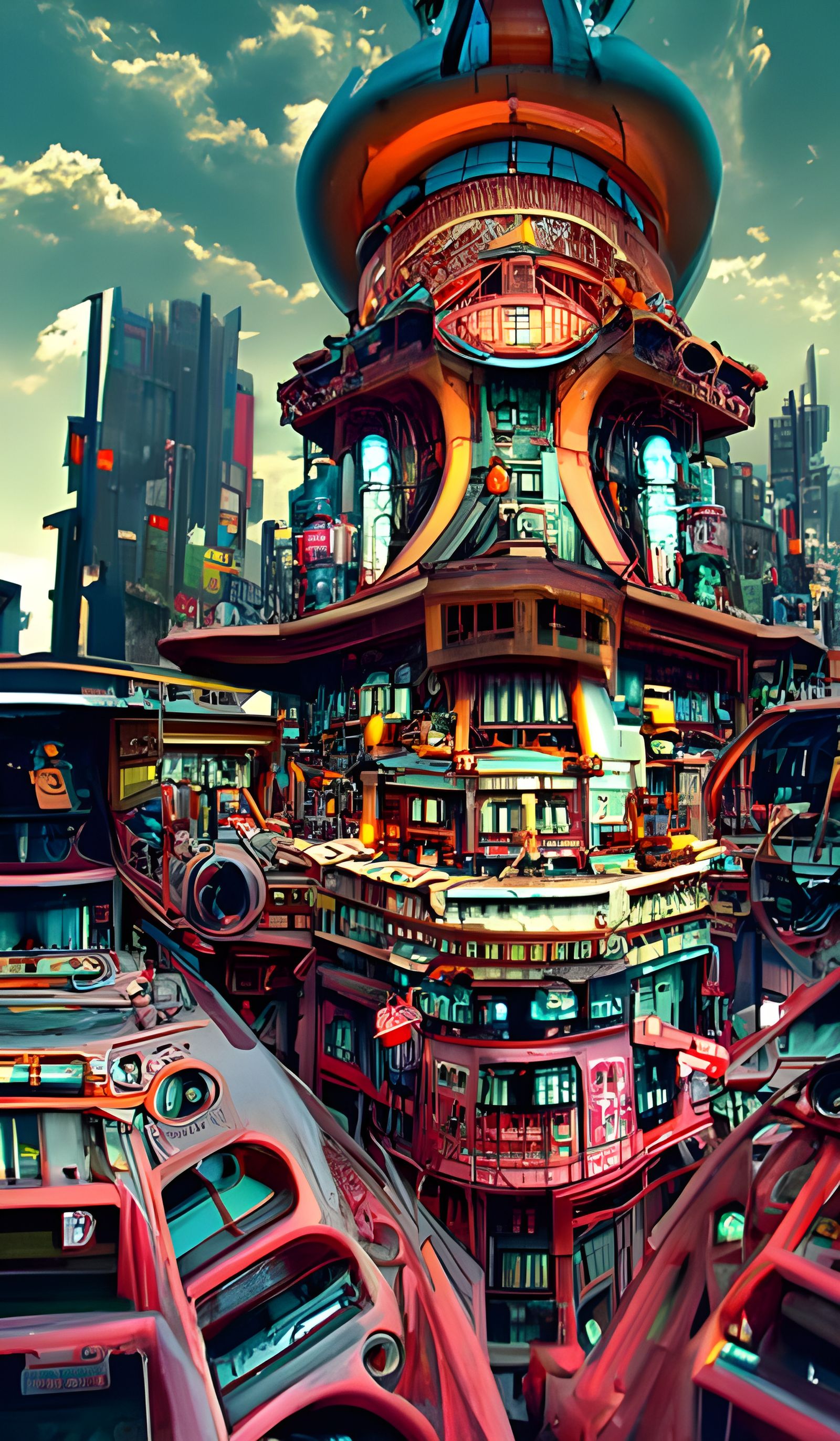 Futuristic Sci-Fi Metropolis in Dieselpunk Style
