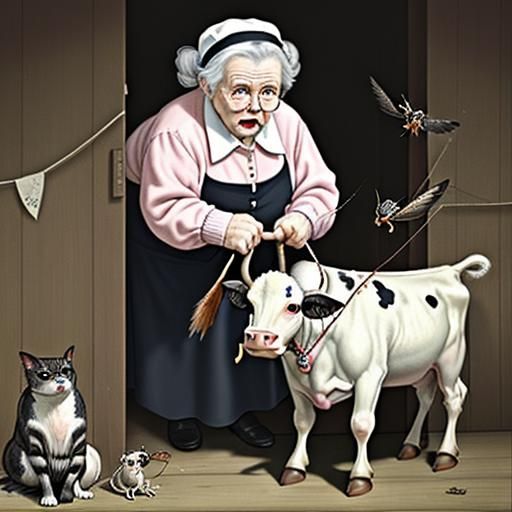 Old Lady Swallowing Animals: Absurd AI Art