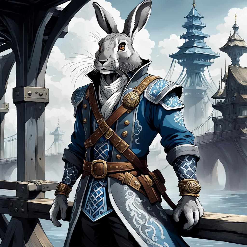 Hare Swashbuckler on Spaceship in Art Nouveau Style