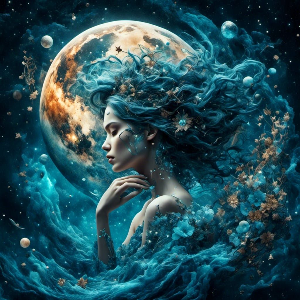 Hyperdetailed Aquarius Goddess with Cosmic Astrology Element...