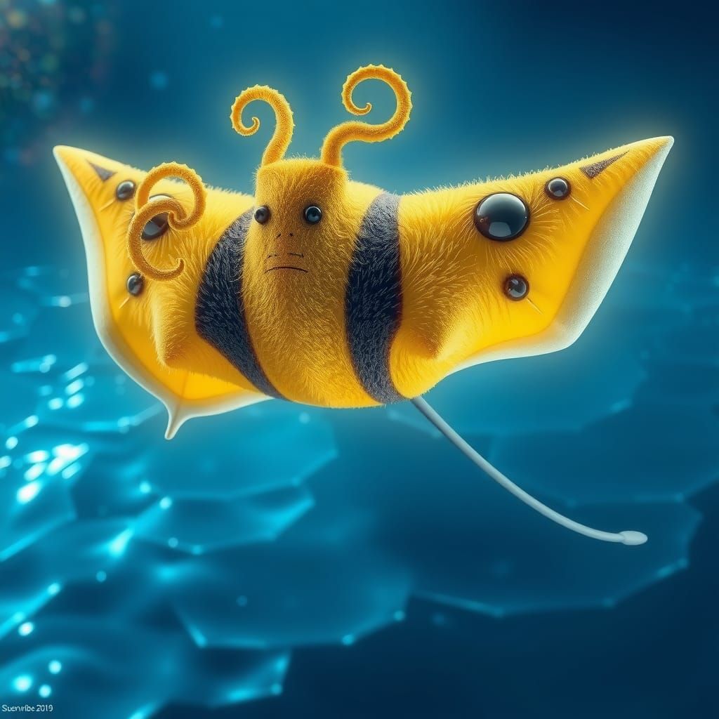 Majestic Manta Ray in Fuzzy Holographic Biomechanical Style