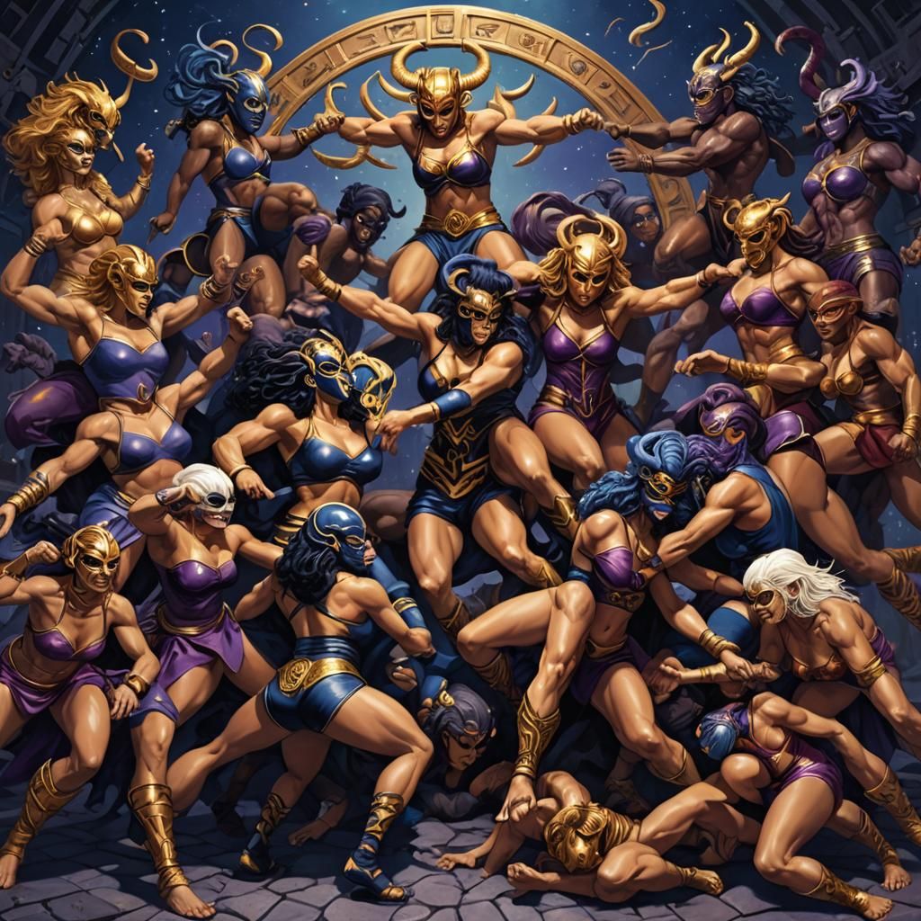 Zodiac Sign Fighters in Dark Fantasy Style