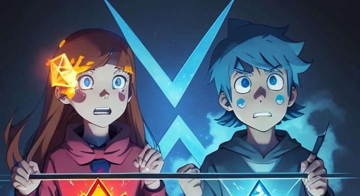 Bill Cipher with Glowing Flames and Scared Faces