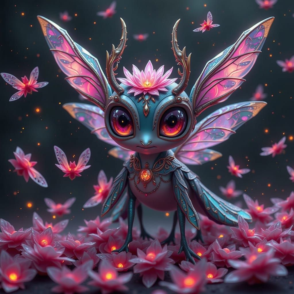 Hummingbird with Antler Spines in Dreamlike Style