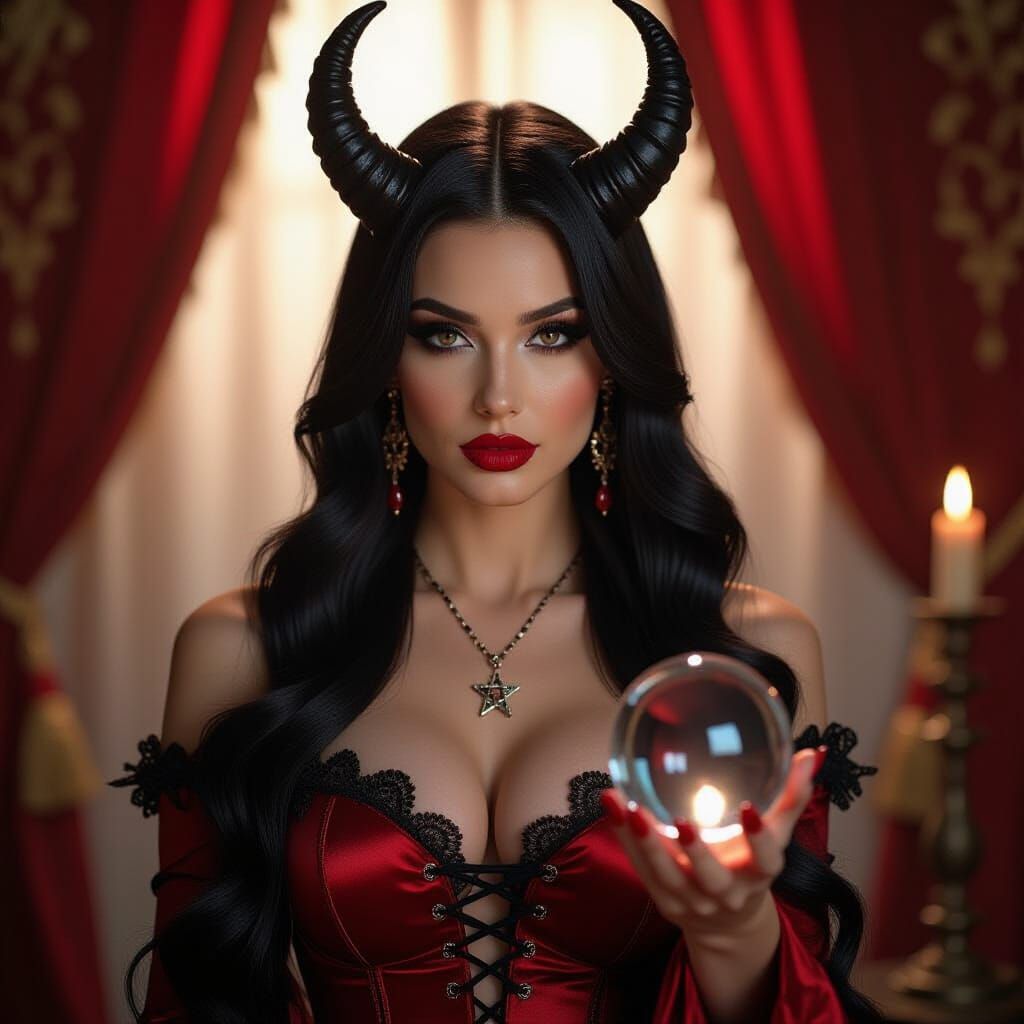 Dramatic Goddess with Crystal Ball in Cinematic Style
