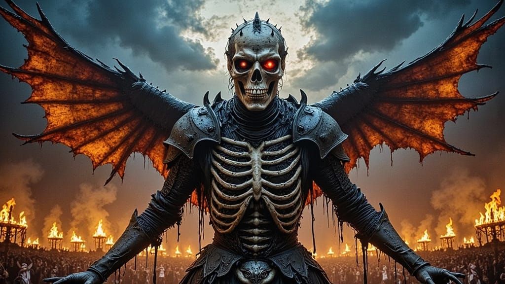 Skeletal Knight Rises from Battlefield in Expressionist Styl...