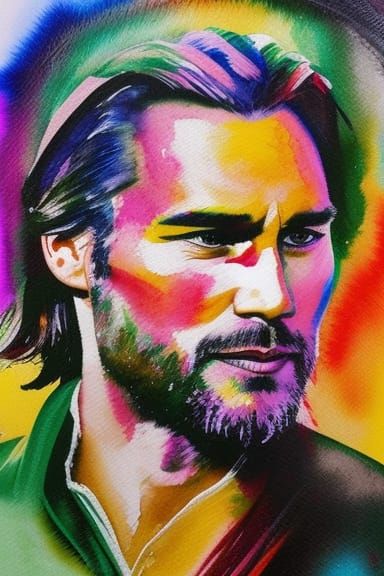 Colorful Kitsch Portrait in Expressionistic Watercolor Style