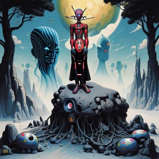 Surreal Humanoid Figure on Hill, Album Cover Art