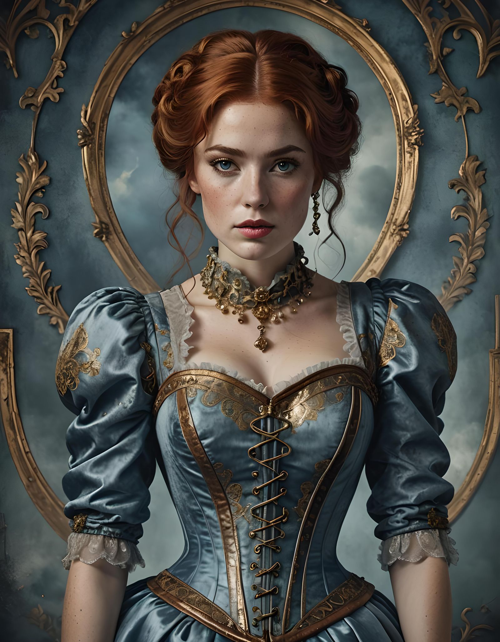 Victorian Woman in Velvet and Leather Dress