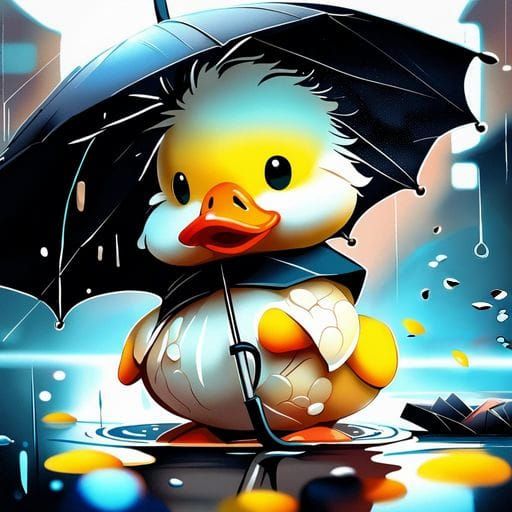 Adorable Rubber Ducky with Umbrella in 3D
