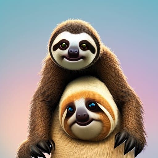 Cute Sloth with Baby Sloth as 3D Digital Art